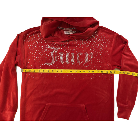 Juicy Couture Hoodie Womens Medium Red Velour Crystal Studs Juicy Bling Pullover - Picture 4 of 6